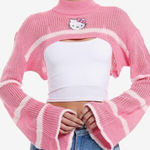 Pink Sanrio Hello Kitty Striped Kawaii Knit Cozy Bolero Shrug | Size S